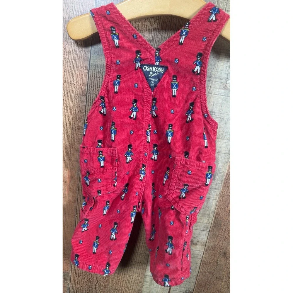 Osh Kosh B'Gosh Vestbak Red Toy Soldier Corduroy Overalls‎ 3 Months Retro Y2K